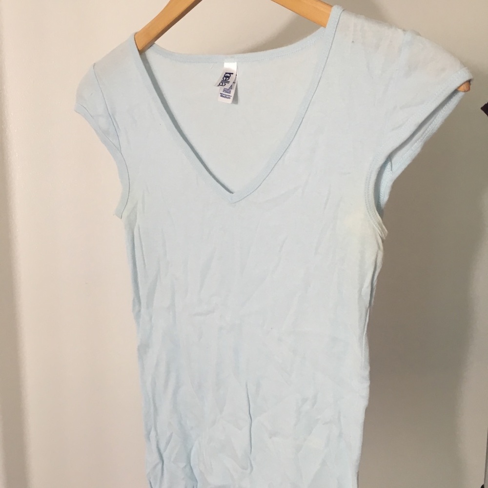 Light Blue Cap Short Sleeve Tee V neck.